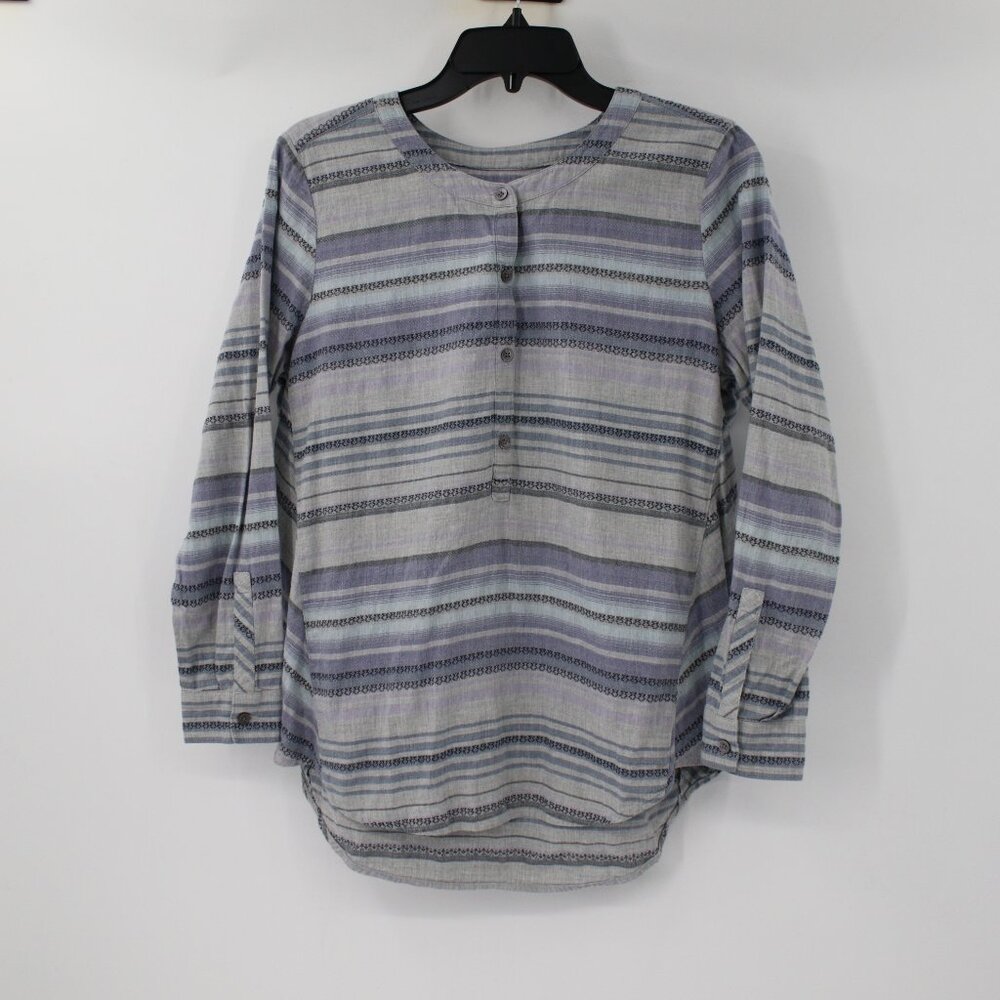 J jill blouse Women's small petite long sleeve striped button‎ front cotton top